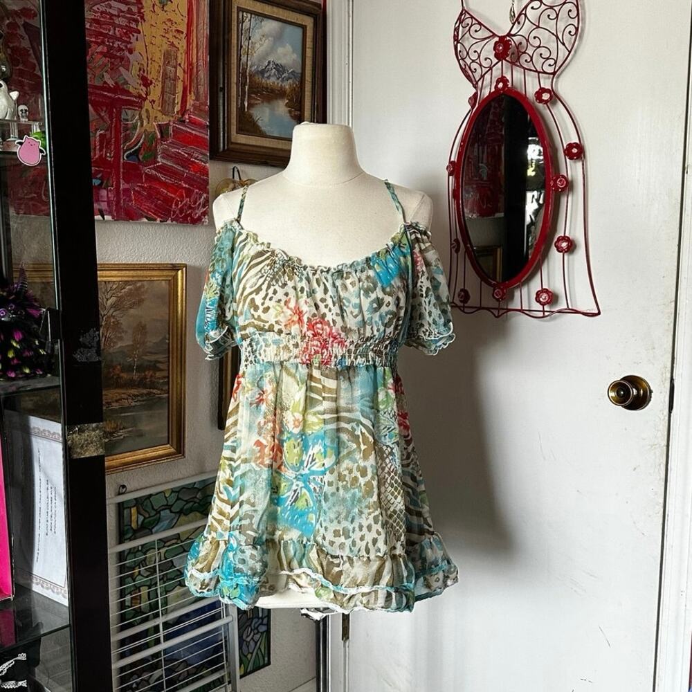 american rag bohemian vintage y2k off the shoulder tank top